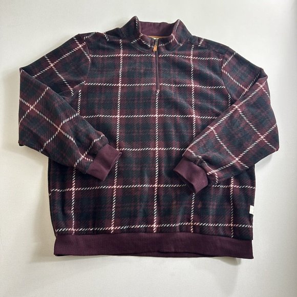 Frye and Co Fleece Sweater Jacket Plaid 1/4 Zip Pullover Mens Size 2XL - Picture 1 of 9